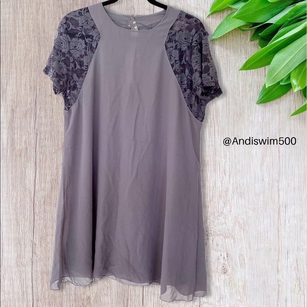 Livagirl Gray Dress with Lace Shoulders; XL